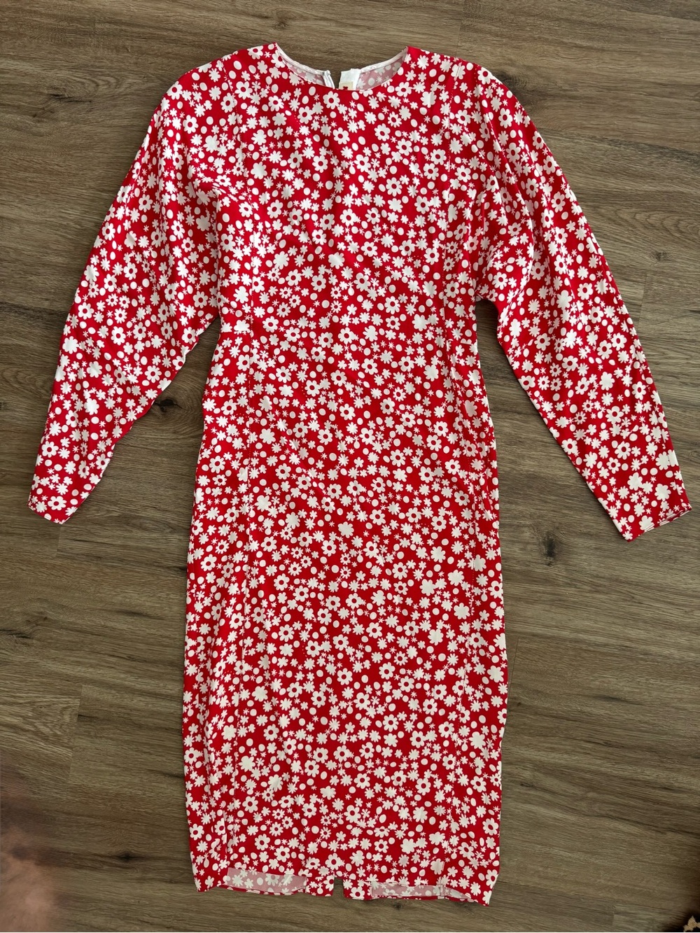 Marni Satin Midi Dress with Red and White Pop Fields Size 40 Made in Italy